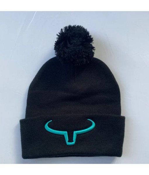 Tuque  Pompon Noir- Logo Turquoise
