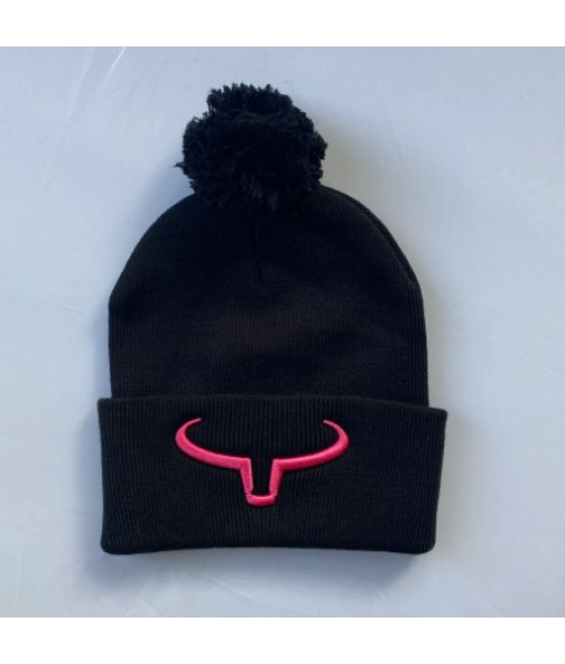 Tuque Pompon Noir - Logo Rose