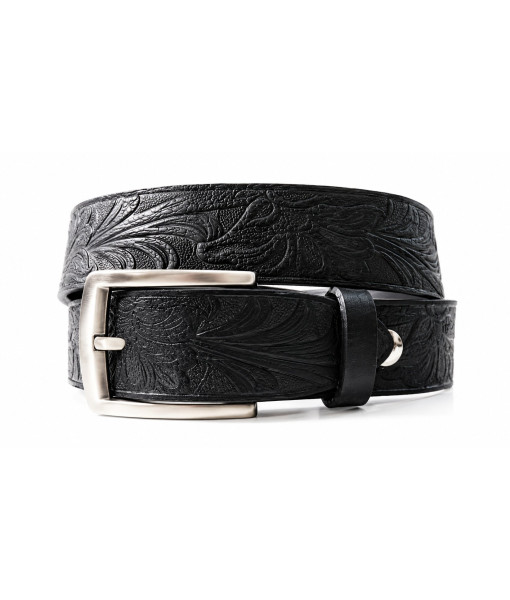 Ceinture Noir Embossé Western